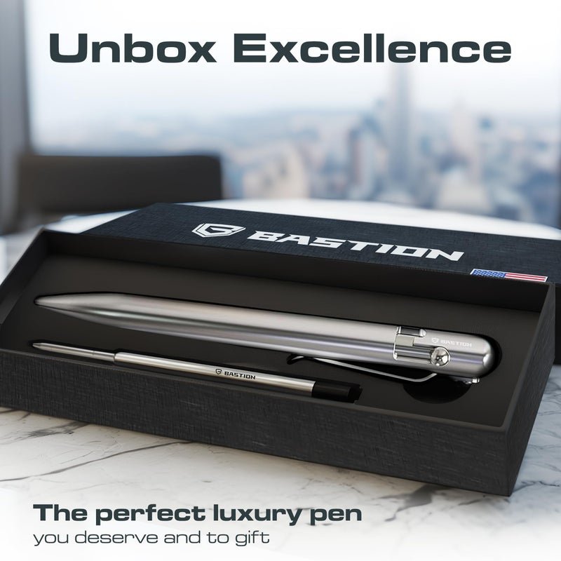 BASTIONÂ® Luxury Bolt Action Pen, Durable Professional Ballpoint Pen with Fine Tip, EDC Pen Ink Refillable Pen - 100% Stainless Steel - Image 5
